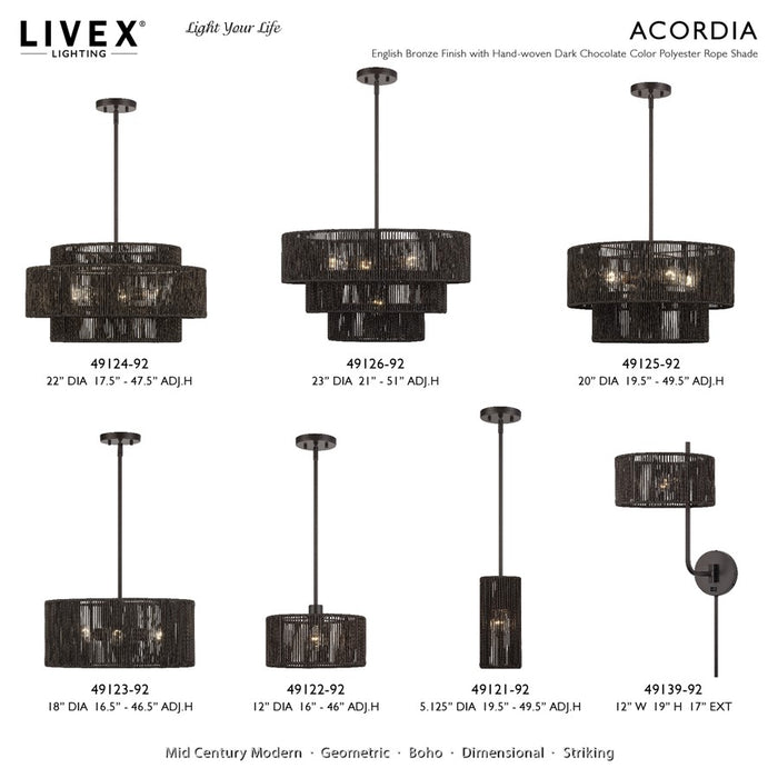 Livex Acordia 4Lt Pendant Chandelier, Bronze/Chocolate Polyester