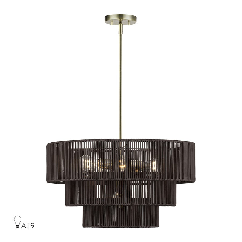 Livex Acordia 6Lt Pendant Chandelier, Brass/Chocolate Polyester - 49126-01