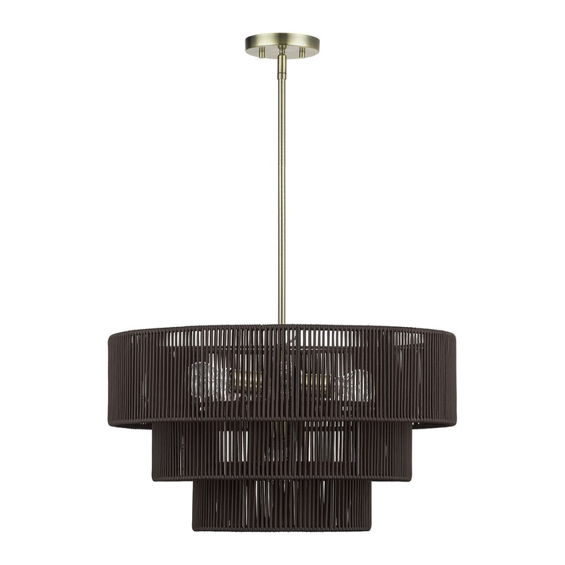 Livex Acordia 6Lt Pendant Chandelier, Brass/Chocolate Polyester