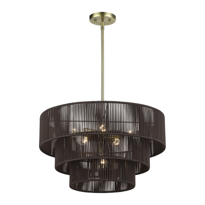 Livex Acordia 6Lt Pendant Chandelier, Brass/Chocolate Polyester