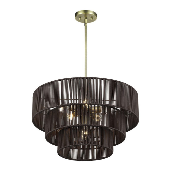 Livex Acordia 6Lt Pendant Chandelier, Brass/Chocolate Polyester