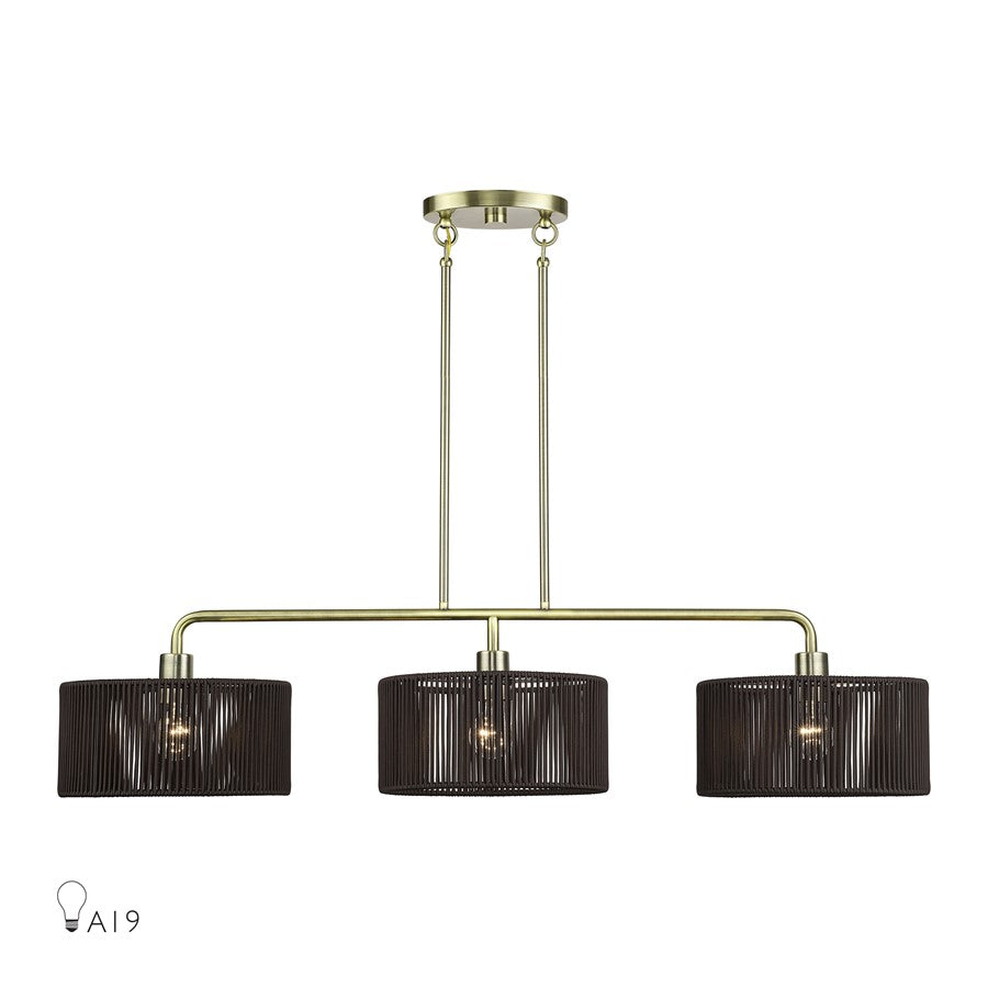 Livex Acordia 3Lt Extra Large Chandelier, Brass/Chocolate Polyester - 49129-01