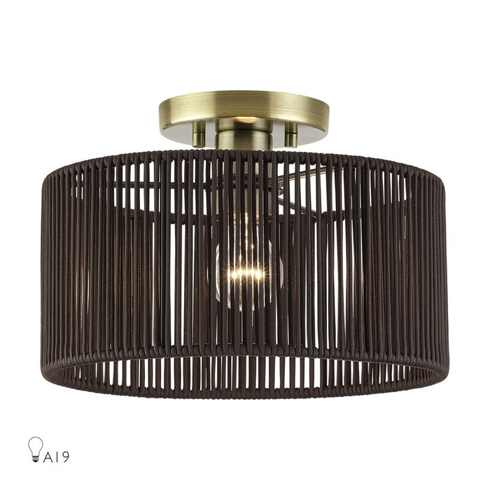 Livex Acordia 1Lt Medium Semi-Flush, Brass/Chocolate Polyester - 49132-01