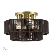 Livex Acordia 3Lt 9" Semi-Flush, Brass/Chocolate Polyester - 49133-01