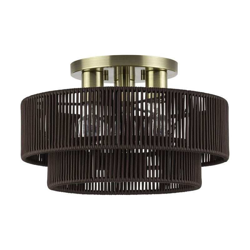 Livex Acordia 3Lt 9" Semi-Flush, Brass/Chocolate Polyester