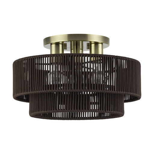 Livex Acordia 3Lt 9" Semi-Flush, Brass/Chocolate Polyester
