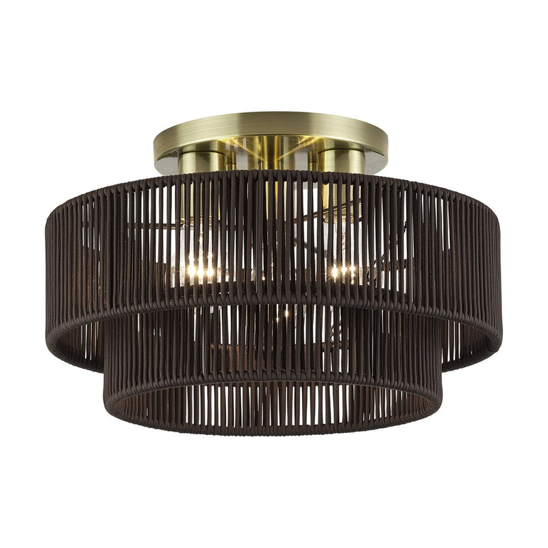 Livex Acordia 3Lt 9" Semi-Flush, Brass/Chocolate Polyester