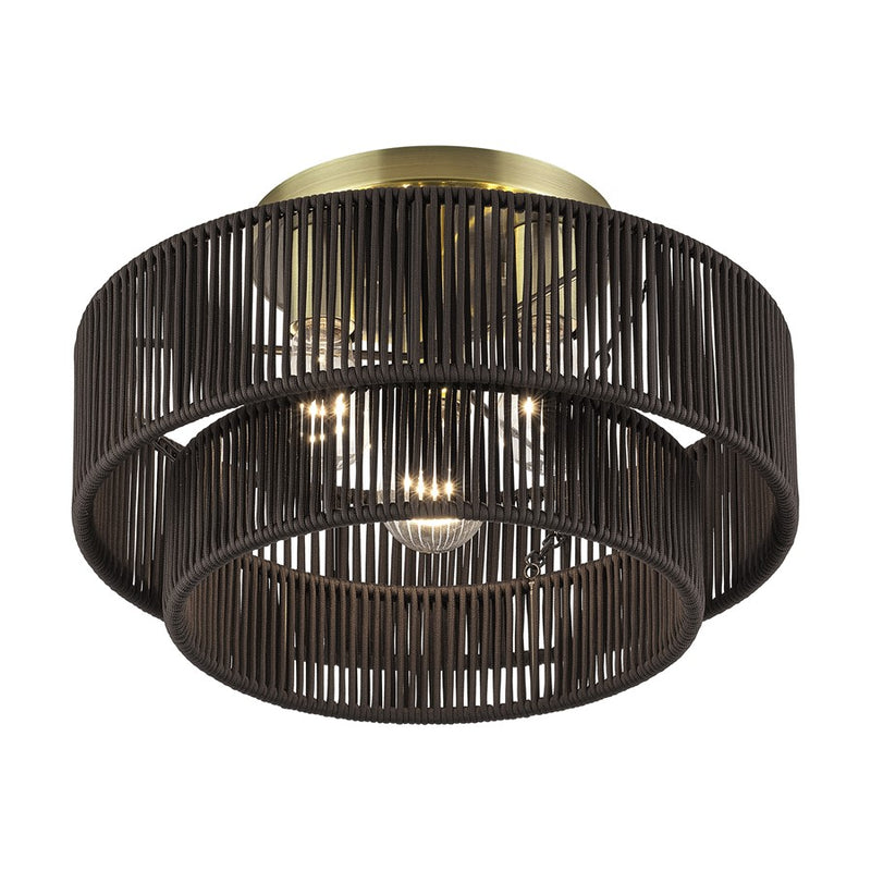 Livex Acordia 3Lt 9" Semi-Flush, Brass/Chocolate Polyester