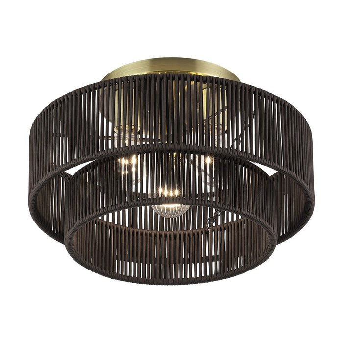 Livex Acordia 3Lt 9" Semi-Flush, Brass/Chocolate Polyester