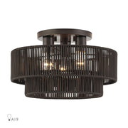 Livex Acordia 3Lt 9" Semi-Flush, Bronze/Chocolate Polyester - 49133-92