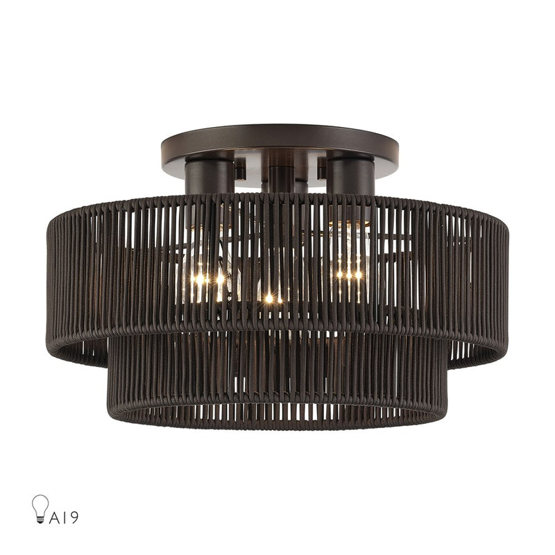 Livex Acordia 3Lt 9" Semi-Flush, Bronze/Chocolate Polyester - 49133-92
