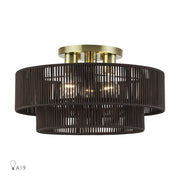 Livex Acordia 3Lt 10" Semi-Flush, Brass/Chocolate Polyester - 49134-01