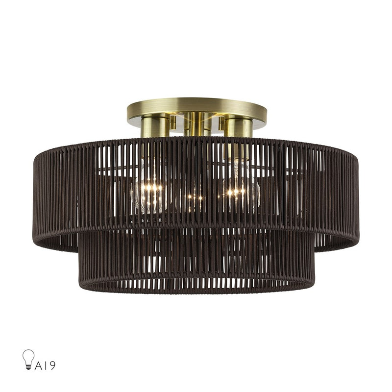 Livex Acordia 3Lt 10" Semi-Flush, Brass/Chocolate Polyester - 49134-01