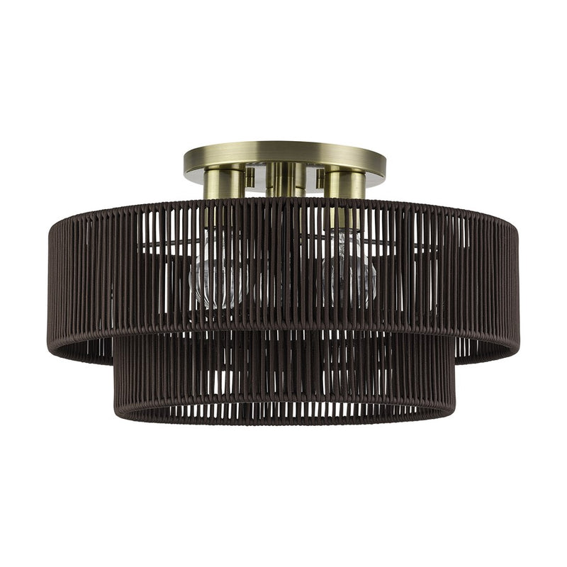 Livex Acordia 3Lt 10" Semi-Flush, Brass/Chocolate Polyester
