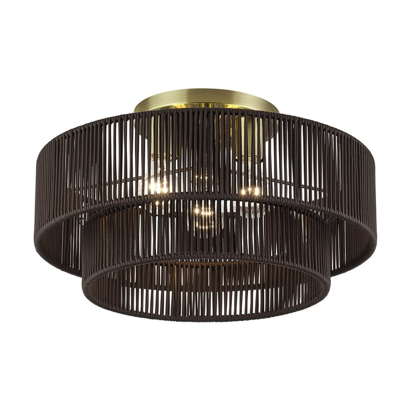 Livex Acordia 3Lt 10" Semi-Flush, Brass/Chocolate Polyester