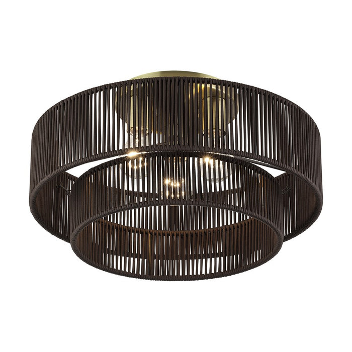 Livex Acordia 3Lt 10" Semi-Flush, Brass/Chocolate Polyester