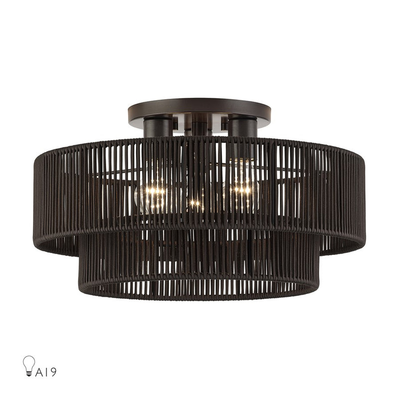 Livex Acordia 3Lt 10" Semi-Flush, Bronze/Chocolate Polyester - 49134-92