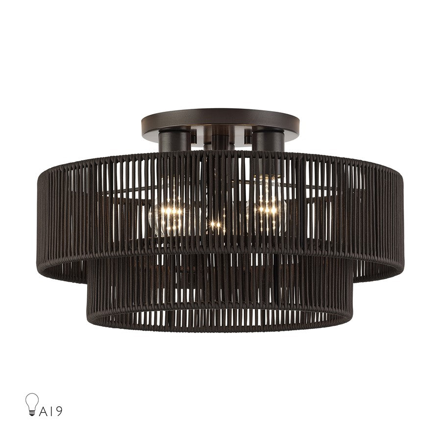 Livex Acordia 3Lt 10" Semi-Flush, Bronze/Chocolate Polyester - 49134-92