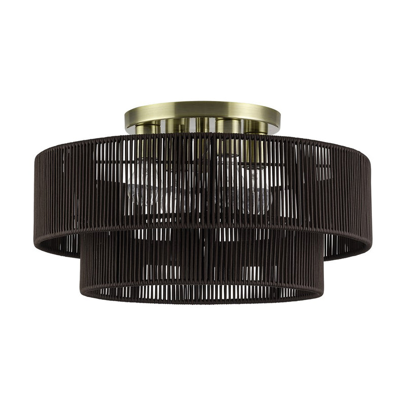 Livex Acordia 4Lt 21" Semi-Flush, Brass/Chocolate Polyester