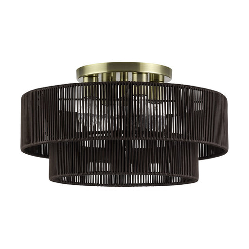 Livex Acordia 4Lt 21" Semi-Flush, Brass/Chocolate Polyester