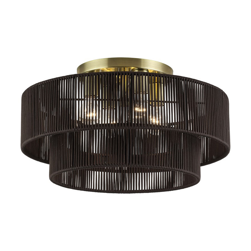 Livex Acordia 4Lt 21" Semi-Flush, Brass/Chocolate Polyester