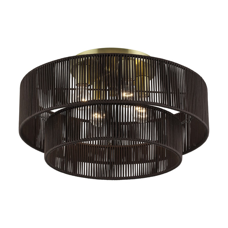 Livex Acordia 4Lt 21" Semi-Flush, Brass/Chocolate Polyester