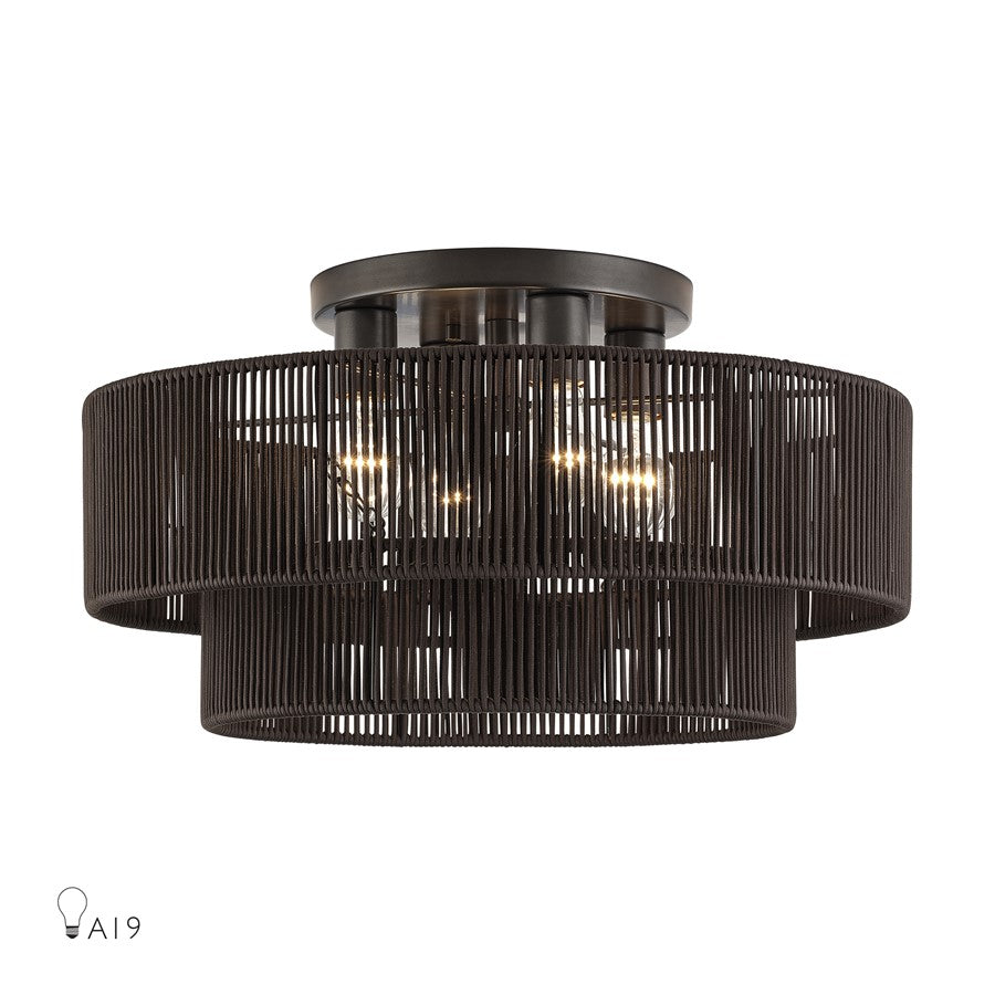 Livex Acordia 4Lt 21" Semi-Flush, Bronze/Chocolate Polyester - 49135-92