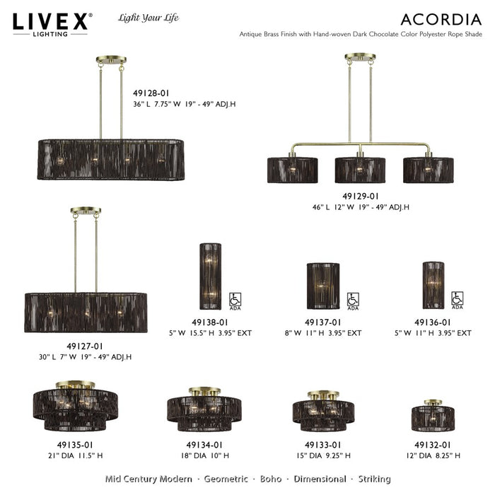 Livex Acordia 1Lt ADA 5" Sconce, Brass/Dark Chocolate Polyester Rope