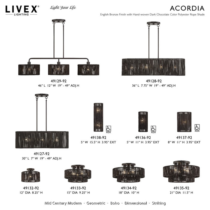 Livex Acordia 1Lt ADA 8" Sconce, Bronze/Dark Chocolate Polyester Rope