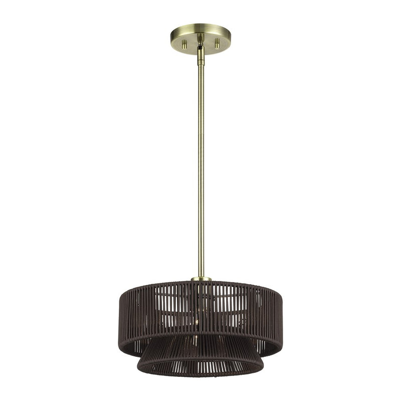 Livex Florell 1Lt Pendant, Brass/Dark Chocolate Color Polyester Rope