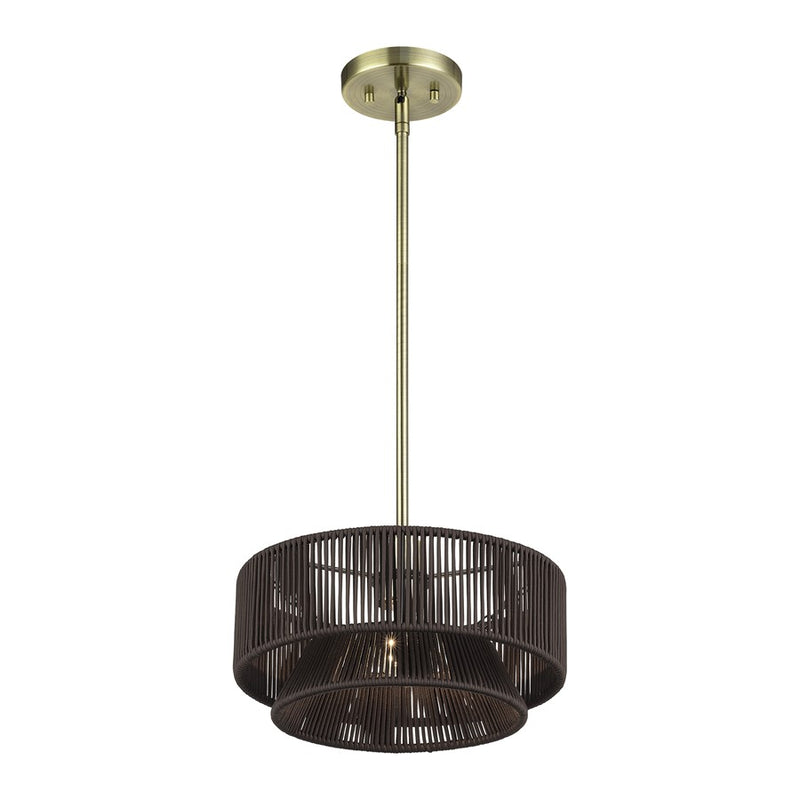 Livex Florell 1Lt Pendant, Brass/Dark Chocolate Color Polyester Rope
