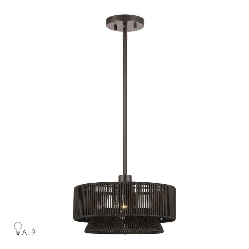 Livex Florell 1Lt Pendant, Bronze/Dark Chocolate Color Polyester Rope - 49141-92