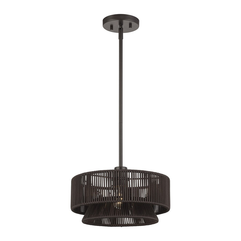 Livex Florell 1Lt Pendant, Bronze/Dark Chocolate Color Polyester Rope
