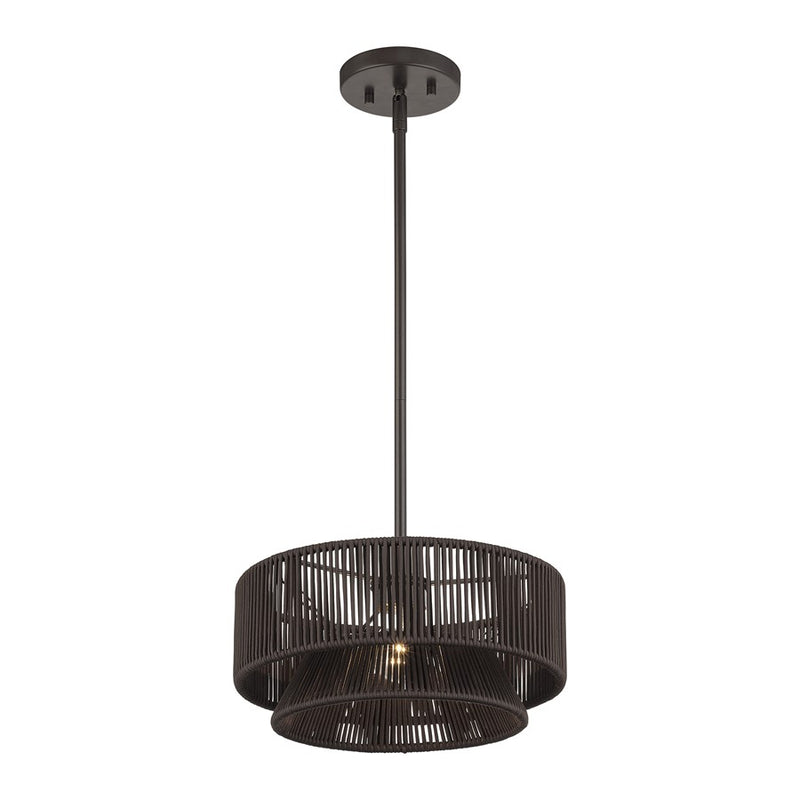 Livex Florell 1Lt Pendant, Bronze/Dark Chocolate Color Polyester Rope