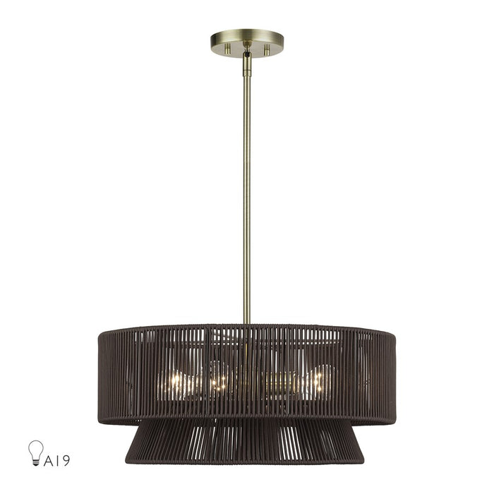Livex Florell 4Lt Pendant Chandelier, Brass/Chocolate Polyester - 49144-01