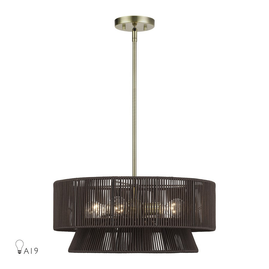 Livex Florell 4Lt Pendant Chandelier, Brass/Chocolate Polyester - 49144-01