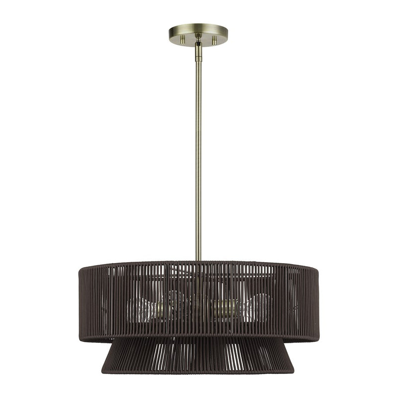 Livex Florell 4Lt Pendant Chandelier, Brass/Chocolate Polyester