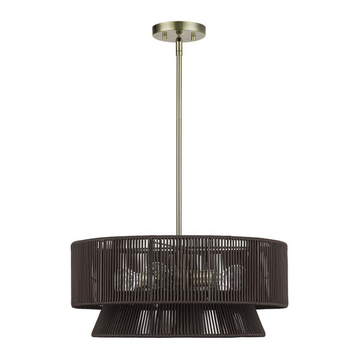 Livex Florell 4Lt Pendant Chandelier, Brass/Chocolate Polyester