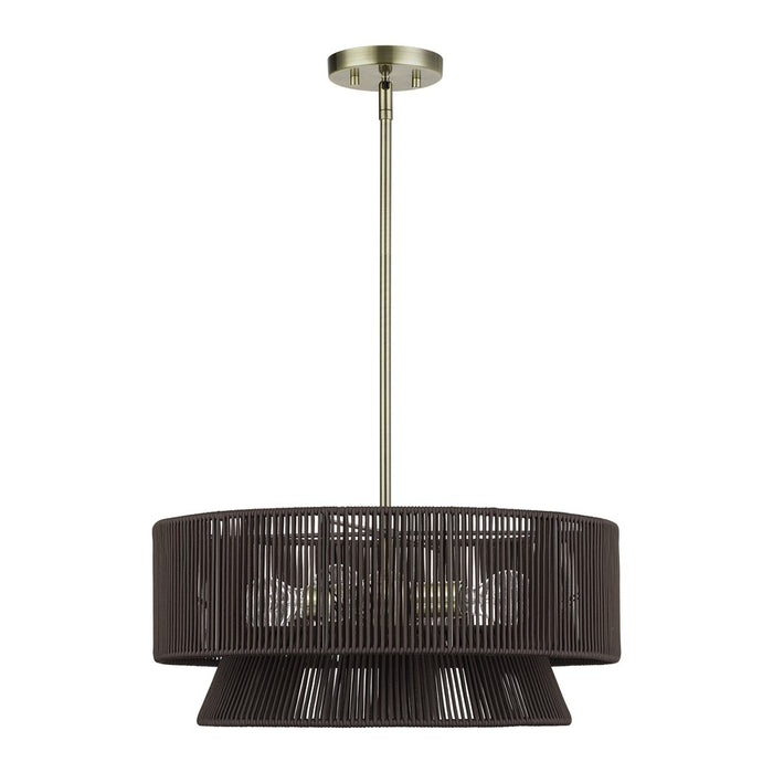 Livex Florell 4Lt Pendant Chandelier, Brass/Chocolate Polyester