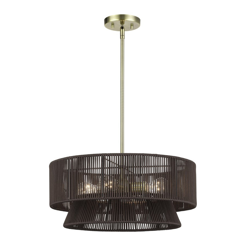 Livex Florell 4Lt Pendant Chandelier, Brass/Chocolate Polyester