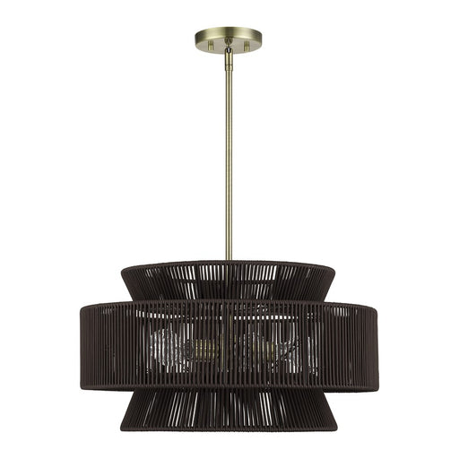 Livex Florell 5Lt Pendant Chandelier, Brass/Chocolate Polyester