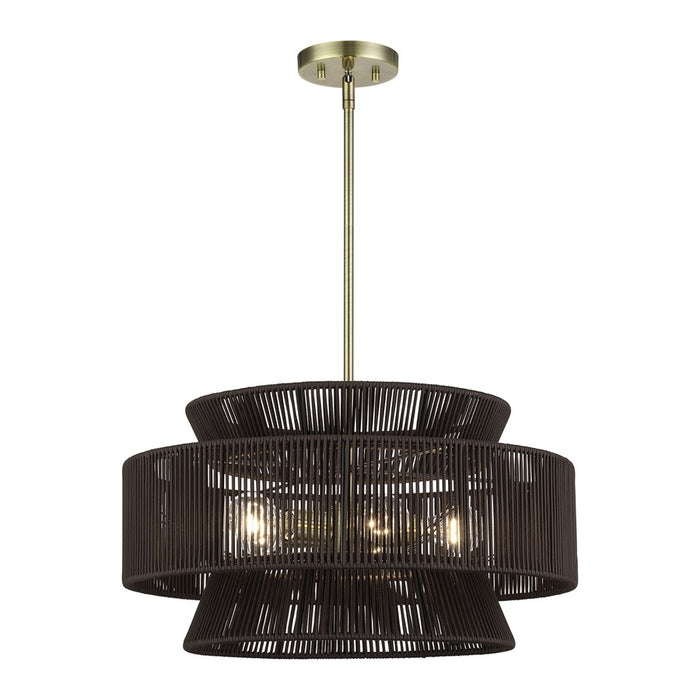 Livex Florell 5Lt Pendant Chandelier, Brass/Chocolate Polyester