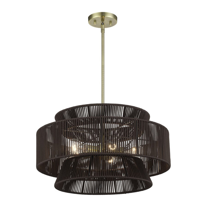 Livex Florell 5Lt Pendant Chandelier, Brass/Chocolate Polyester