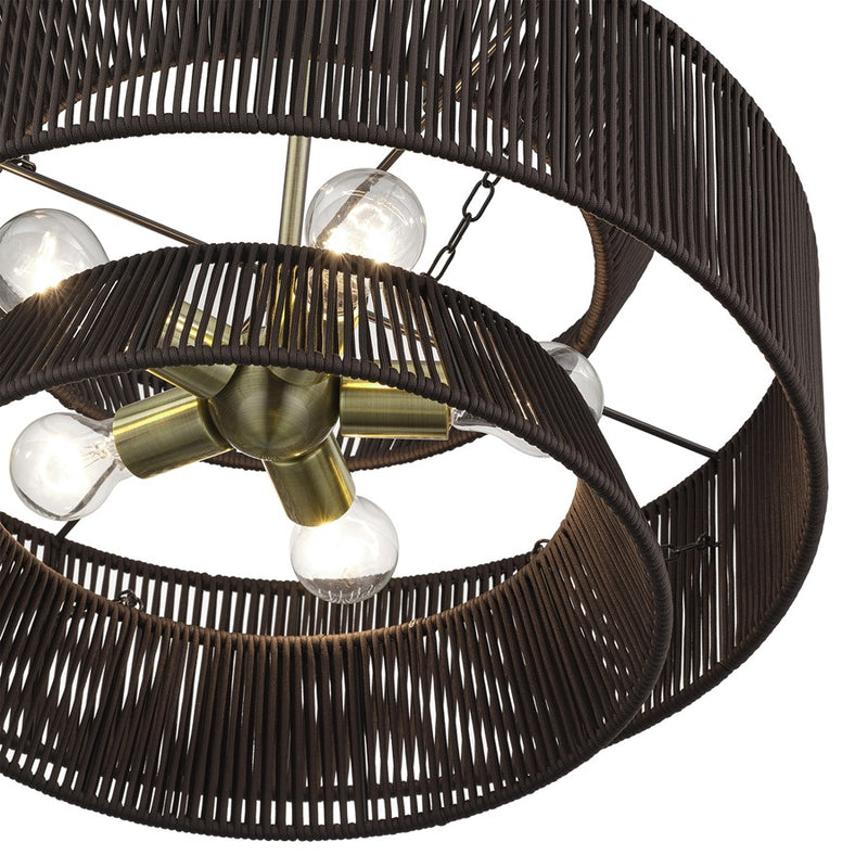 Livex Florell 5Lt Pendant Chandelier, Brass/Chocolate Polyester