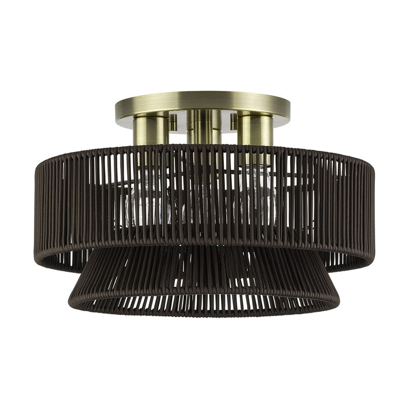 Livex Florell 3Lt 9" Semi-Flush, Brass/Chocolate Polyester