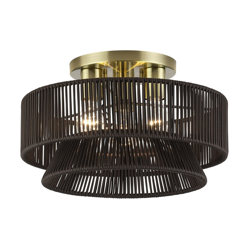 Livex Florell 3Lt 9" Semi-Flush, Brass/Chocolate Polyester