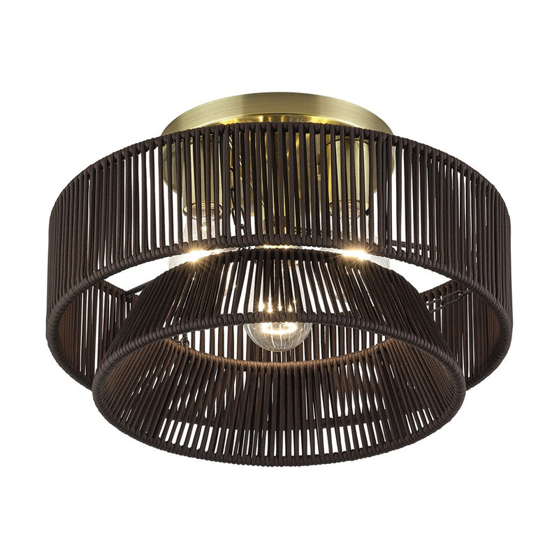 Livex Florell 3Lt 9" Semi-Flush, Brass/Chocolate Polyester