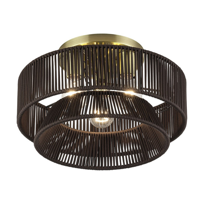 Livex Florell 3Lt 9" Semi-Flush, Brass/Chocolate Polyester