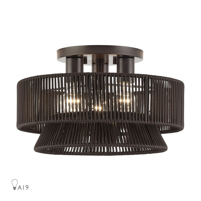 Livex Florell 3Lt 9" Semi-Flush, Bronze/Chocolate Polyester - 49146-92