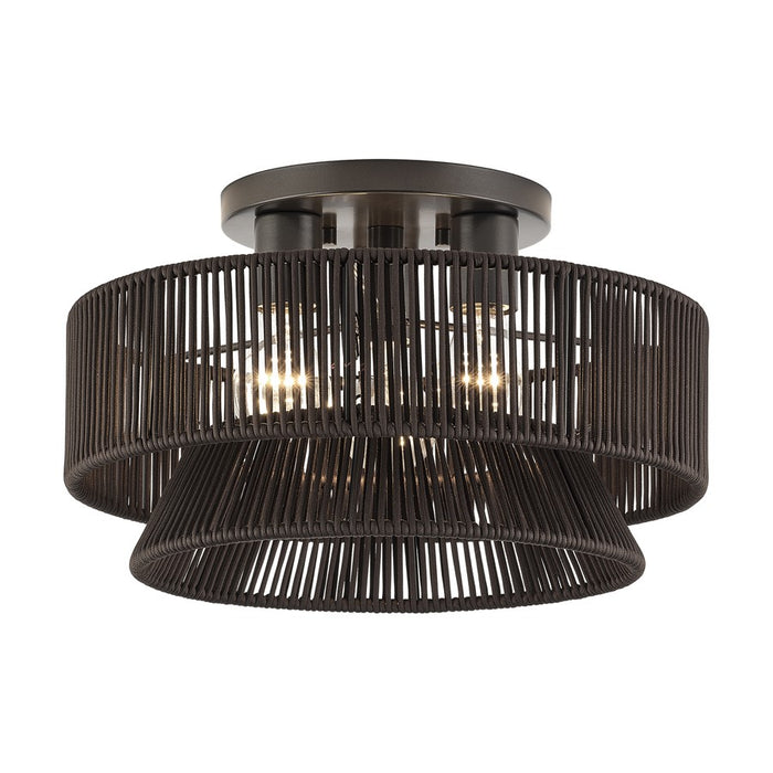 Livex Florell 3Lt 9" Semi-Flush, Bronze/Chocolate Polyester